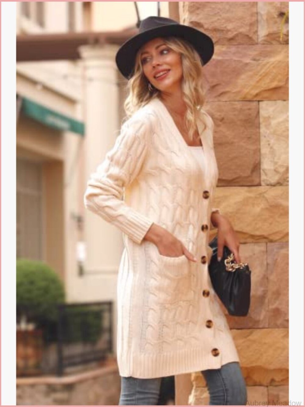 Long Sleeve Cable Knit Cardigan with Pockets - Picture 4 of 7